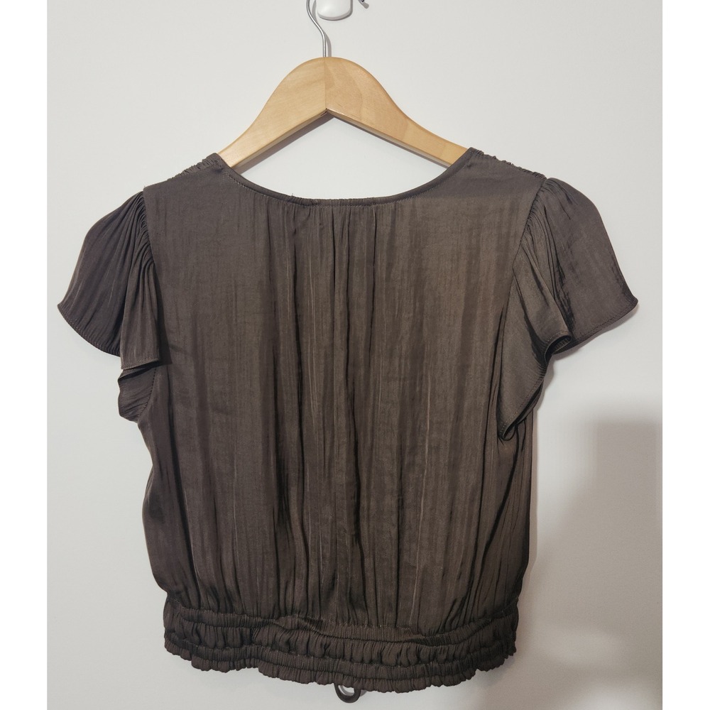 Cupcakes and Cashmere Brown Satin V-Neck Smocked Waist Blouse Top XS NWT - Picture 6 of 9